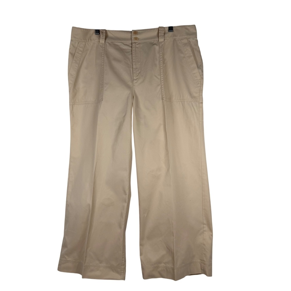 Lauren Ralph Lauren Wide Leg Pants Womens 16 Tan Beige Cotton High Rise Trousers